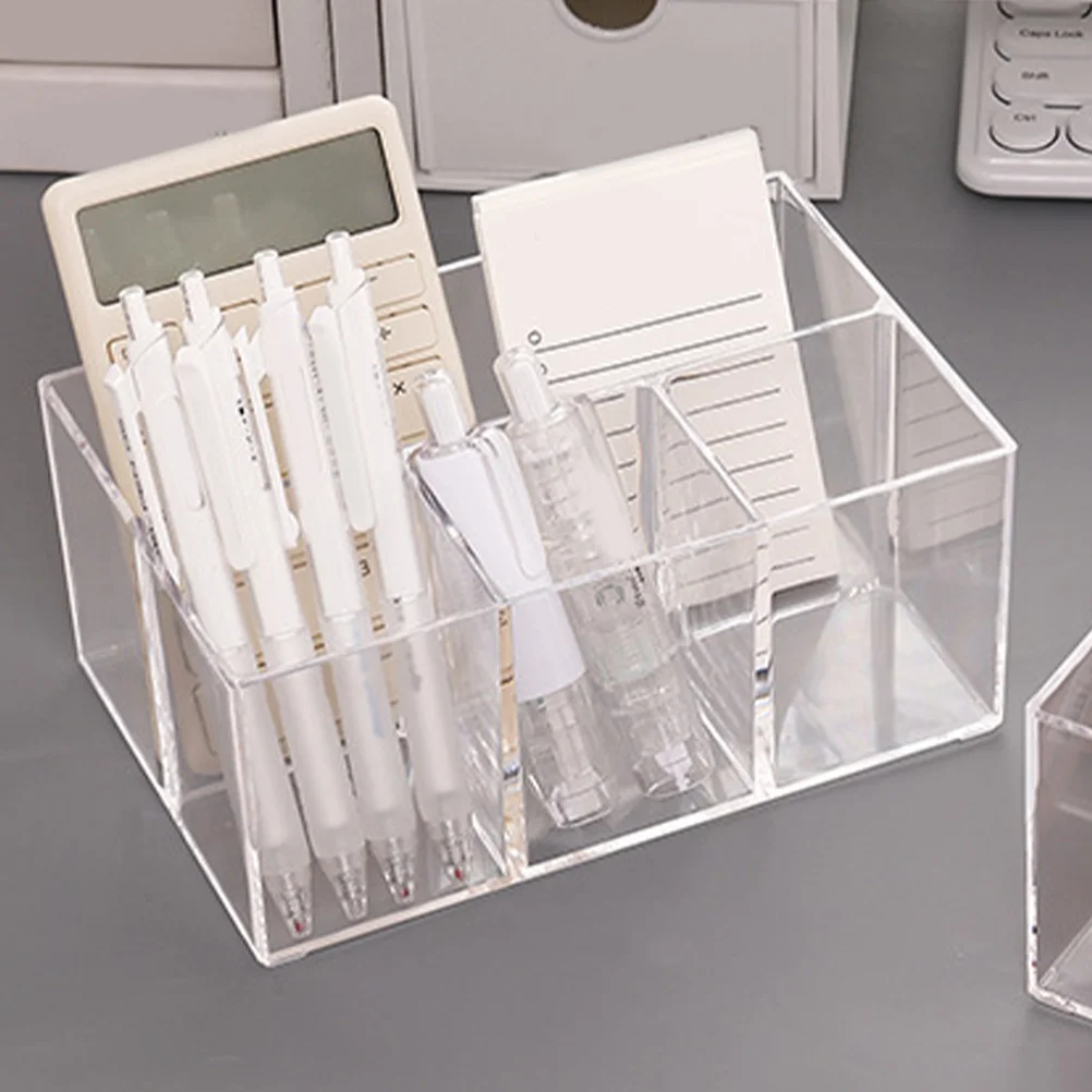 

Makeup Brush Holder Transparent Multi-Compartment Cosmetics Organizer Desktop Pen Holder Stationery Storage Cosmetics Organizer