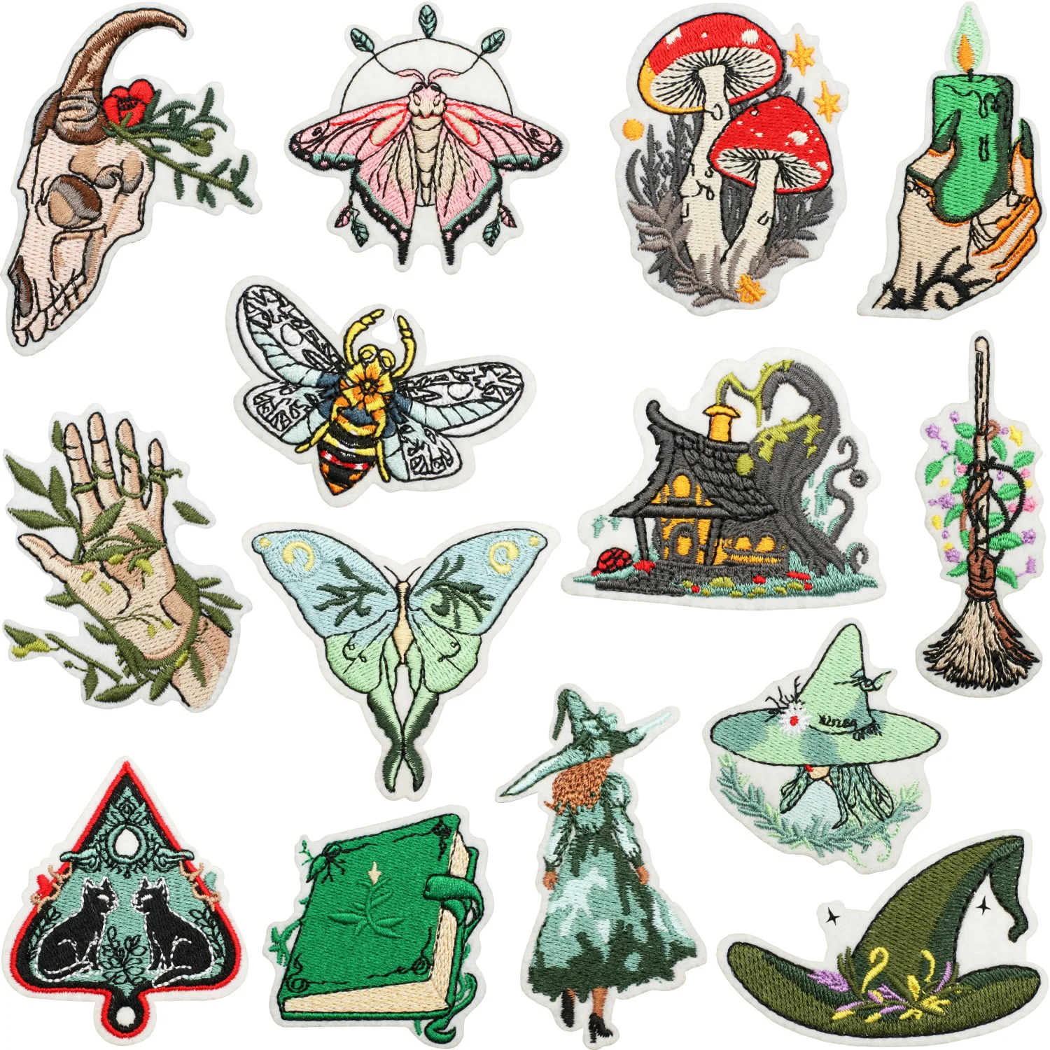 Magic World Witch Embroidered Cloth Appliques Psychic Broom Book Iron-on Patches Mysterious Wizard Hat Odd Moth Thermo Stickers