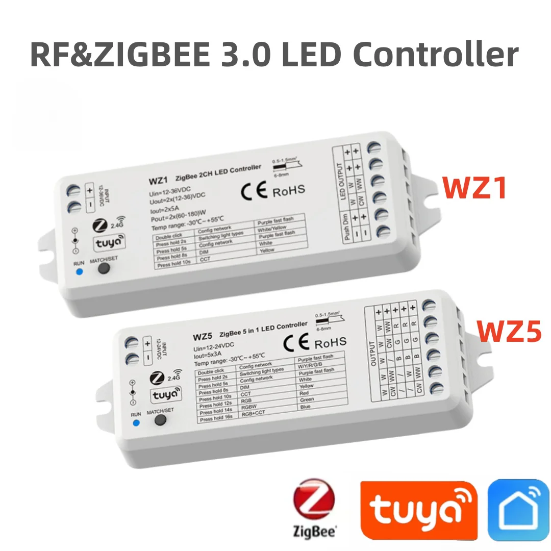 

ZigBee3.0 Tuya WZ5 5CH RGB RGBW RGBCCT 5 in1 LED Controller DC12V-24V WZ1 2CH Dimming Single Color CCT RF Led Dimmer WIFI Switch