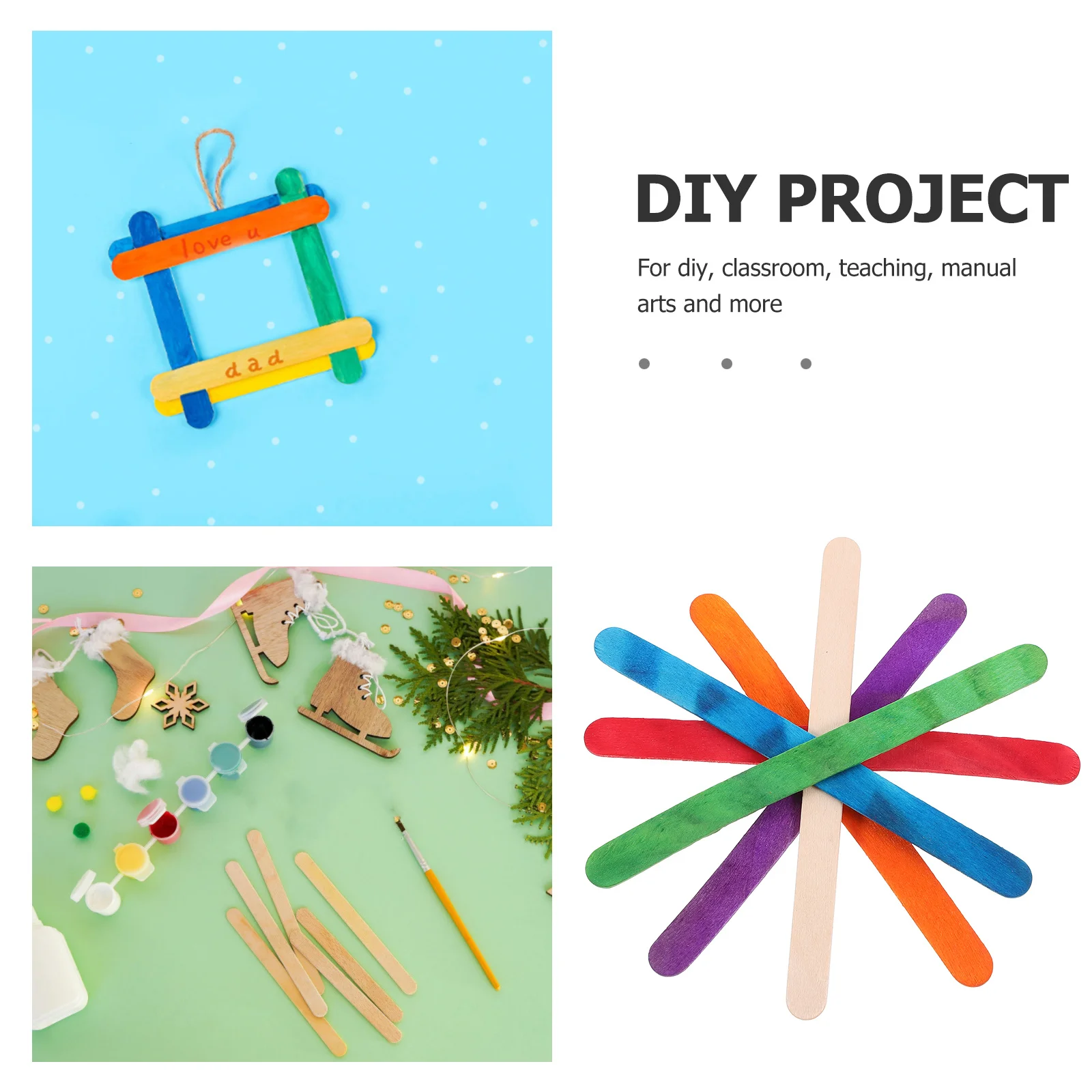 

100pcs Colored Popsicle Diy For Kids Classroom Party Camp Activities Smooth Safe Non-Waxed Supplies Wood Popsicle Craft Sticks