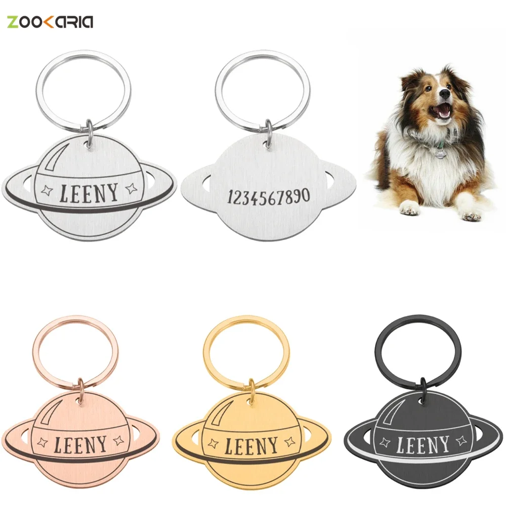 Free Engraved Pet Dog ID Tag Planet Personalized Cat Puppy Anti-lost ID Tag Pet Dog Collar Accessories Custom Dogs Name Pendant