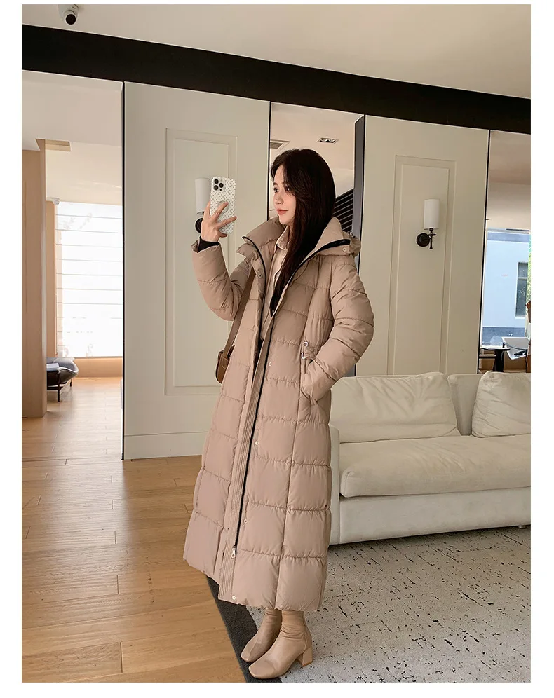 Winter Ladies Long Warm Down Jacket Big Size Puffer Outwears Thicken Hooded Down Coat Women Light Thin White Duck Jacket Parkas