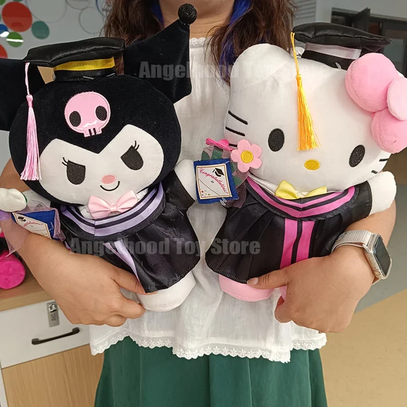 35cm Sanrioed Graduation Season Hobby My Melody Kuromi Cinnamoroll Hellokitty Bachelor Cap 2024 Large Plush Doll Sofa Pillow Gif