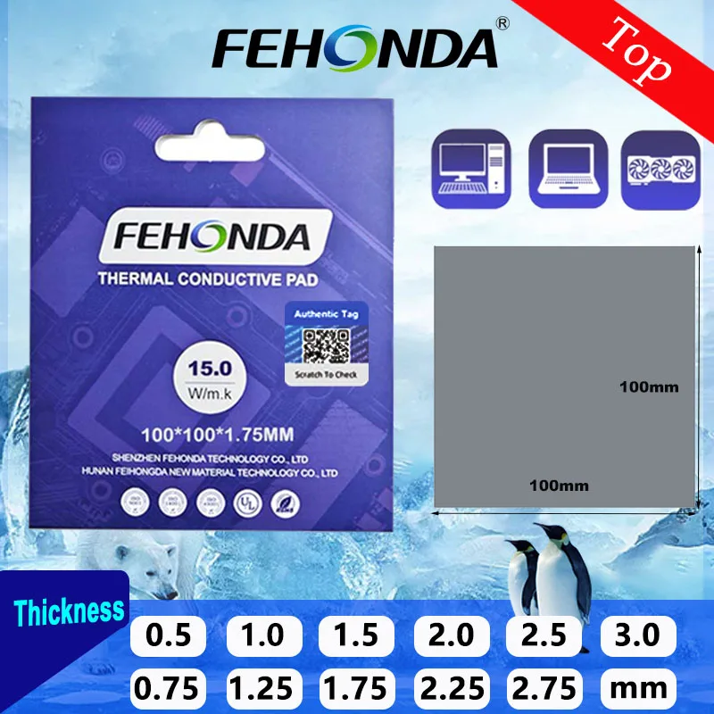 Fehonda Miękka Podkładka Termiczna 15W 12W 8W/mK Podkładki Termiczne do GPU CPU, Odporna na Ciepło Silikonowa Podkładka Termiczna do PS4 Laptopa SSD Chłodzenie