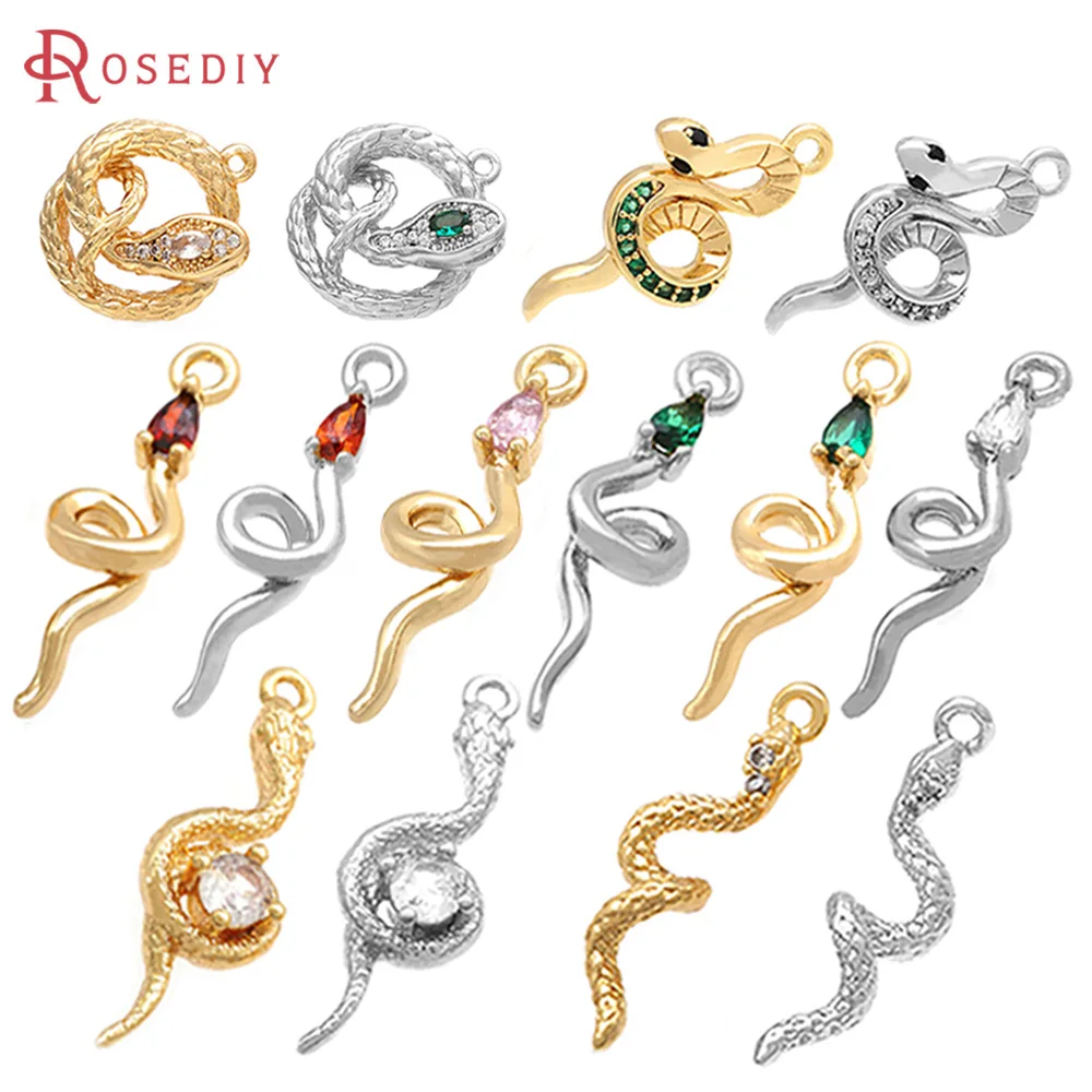 18K Gold Color Brass Zircon Snake Charms Pendants High Quality Necklace Earrings Jewelry Accessories Rosediy official-website