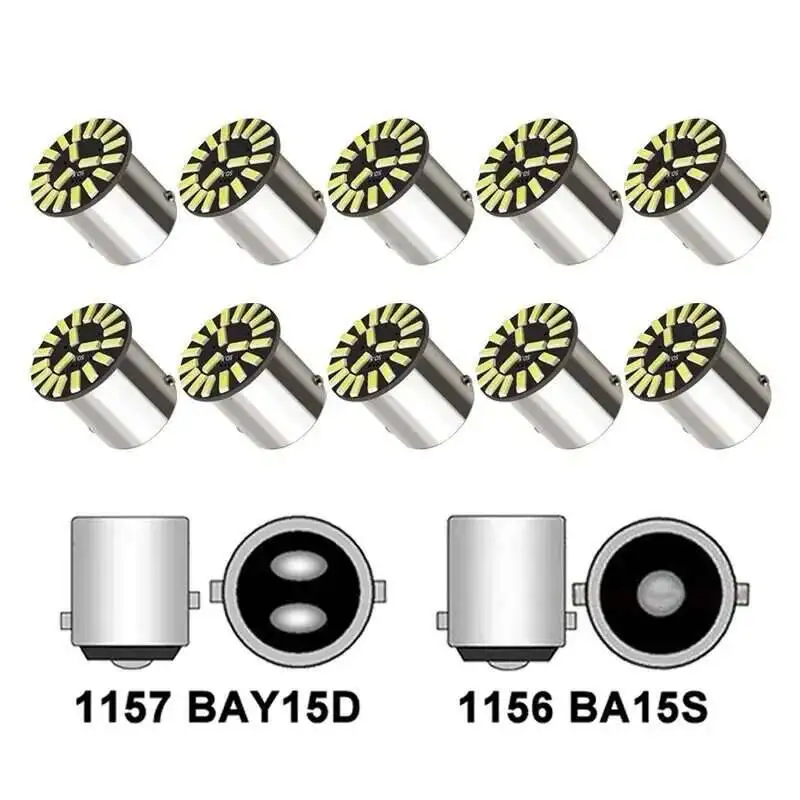 10PCS LED Tail Bulb P21W P21/5W BA15S 1156 BAY15D 1157 Turn Signals Light 12V 6000K 21 SMD Car Reverse Brake Parking Lamp