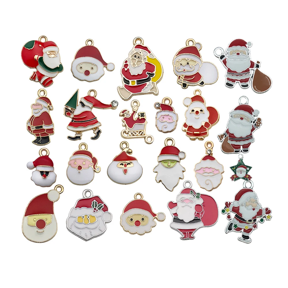 혼합 10개 크리스마스 합금 에나멜 참 - 크리스마스 산타클로스 시리즈 펜던트 DIY 팔찌 키체인 공예용 (아연 합금)