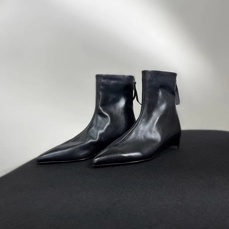 

Women's Boots Genuine Leather Fashion Pointed Toe Rear zipper Work Riding Chelsea Ankle Boots Female Shoes