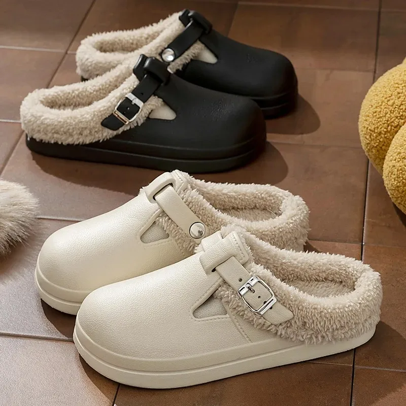 

New Waterproof EVA Indoor Street Slippers For Women Winter Warm Shoes Thick Sole Soft Plush Female Home Daily Walking Slipper