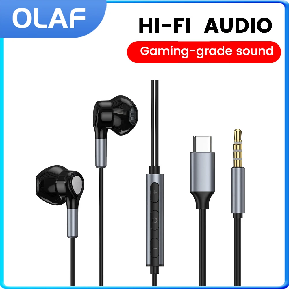 

3.5mm/Type C Jack Wired Headphones HiFi Noise Reduction Stereo Earphone With Mic HD Voice Call Headsets For Mobile Phone Earbuds