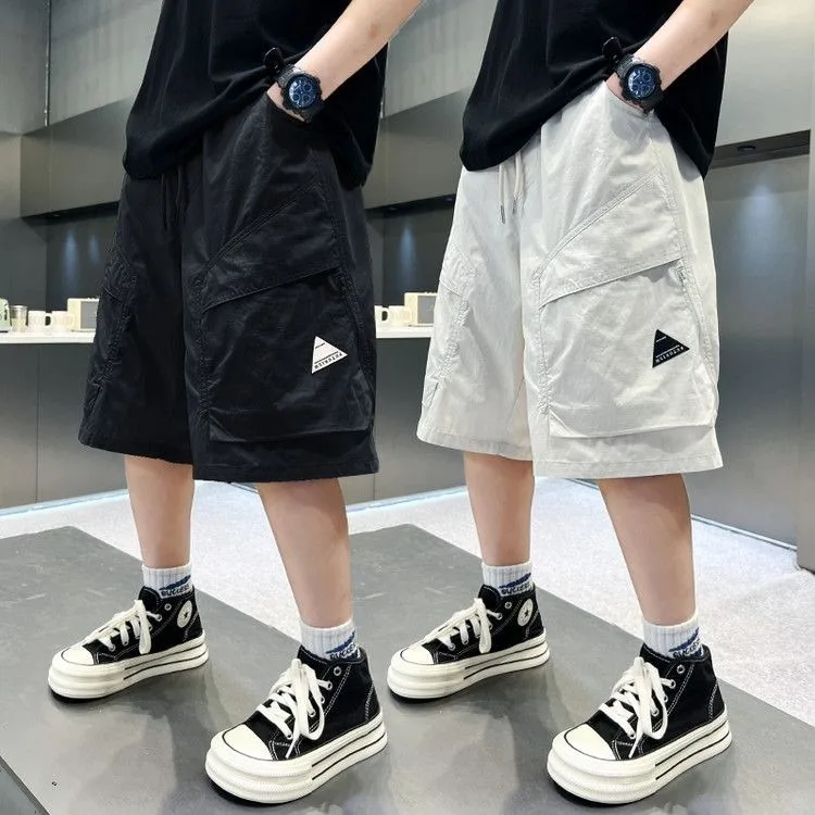 2026 Summer Boys Loose Thin Shorts Kids High Street Trend Casual Sports Shorts Quick Drying Breathable Black Khaki Short Pants
