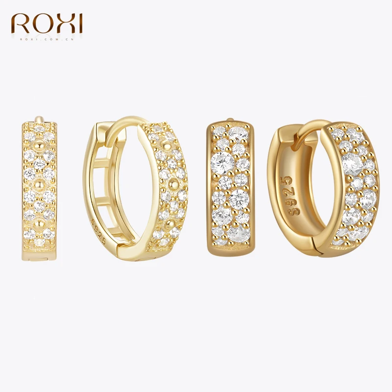 

ROXI 925 Sterling Silver 8/10mm Circle Design Row Zircon Classic Buckle Hoop Earrings For Women piercing Earring Wedding jewelry