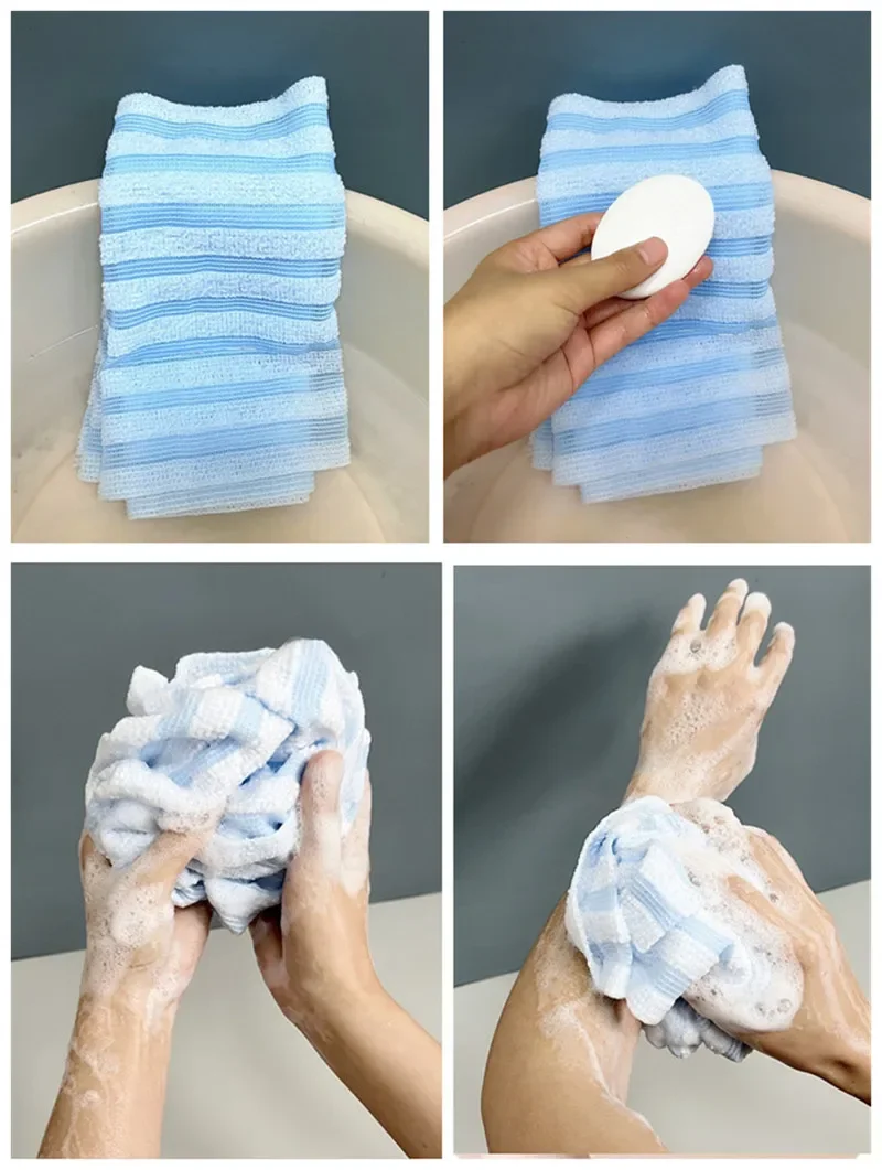 Exfolierender Waschlappen Rückenschrubber für die Dusche für Männer Silberionen-Multifunktions-Schaumbadetuch Extra Langes Peeling-Handtuch – Detail 4