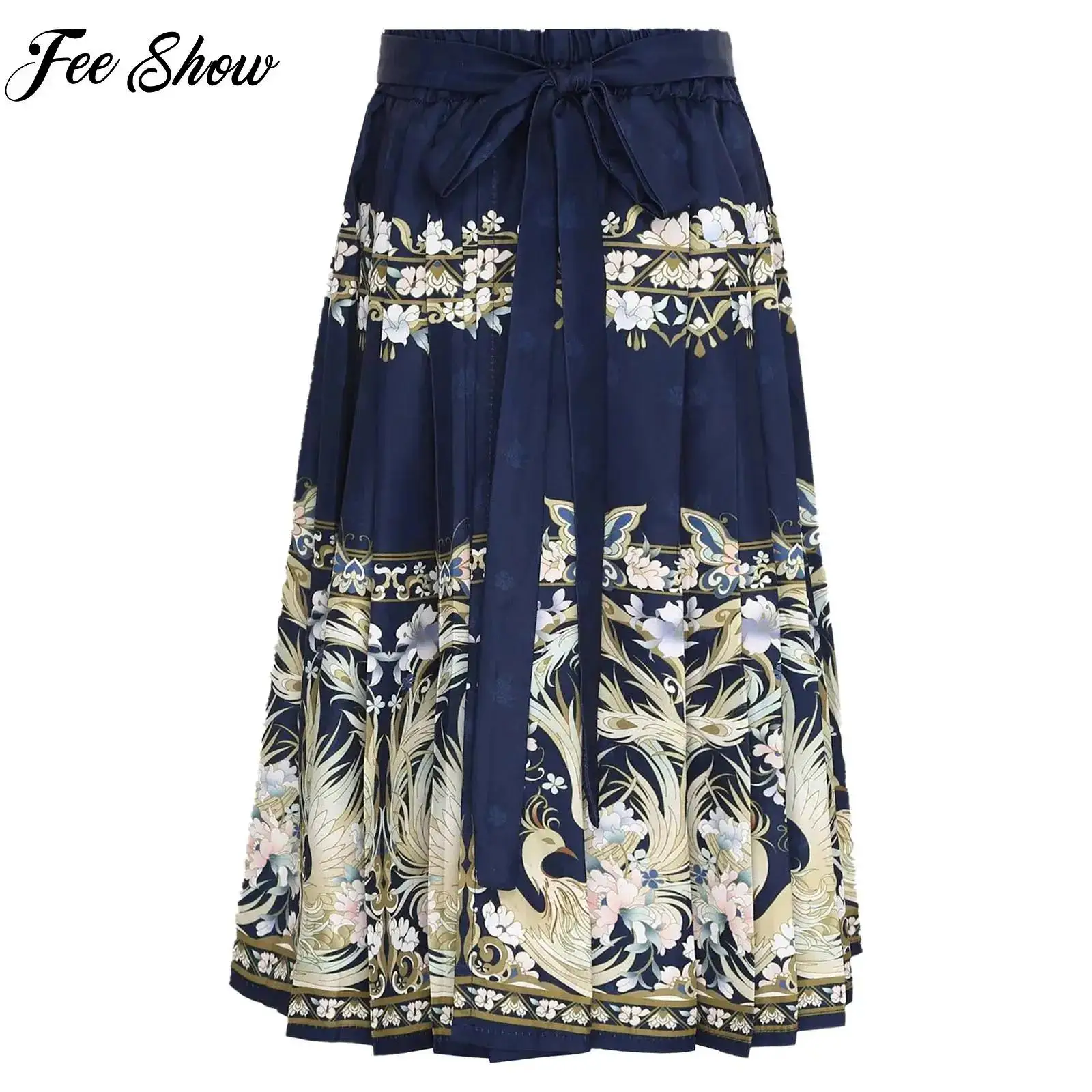 

Kids Retro Horse Face Skirt Girls Hanfu Skirt Modern Traditional Chinese Pleated Maxi Skirts Fashion Elegant Mamianqun Clothes