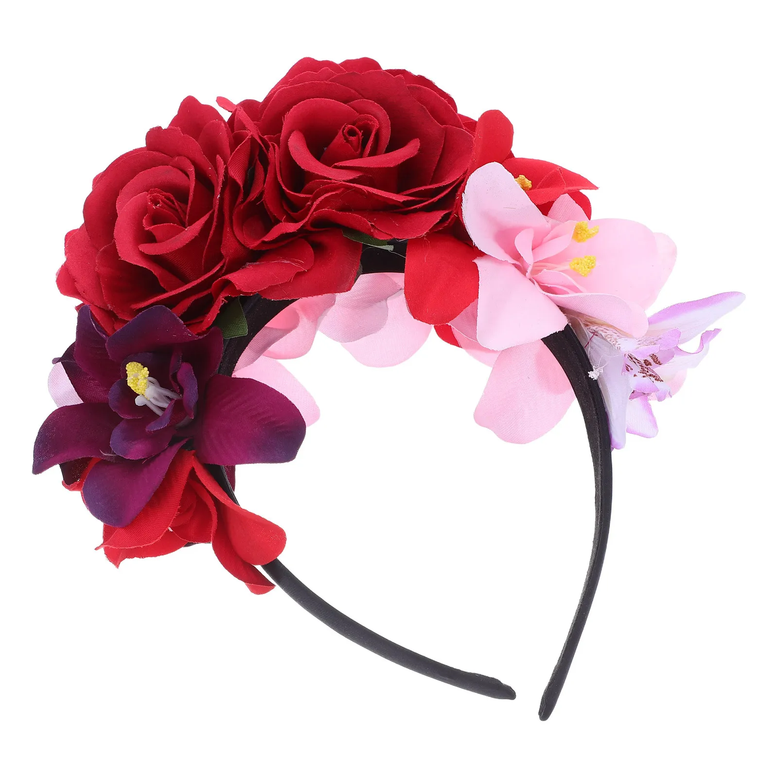 

Artificial Rose Flower Headband Halloween Costume Party Mexican Day Of The Dead Headpiece Lightweight Comfort Floral Hair Crown