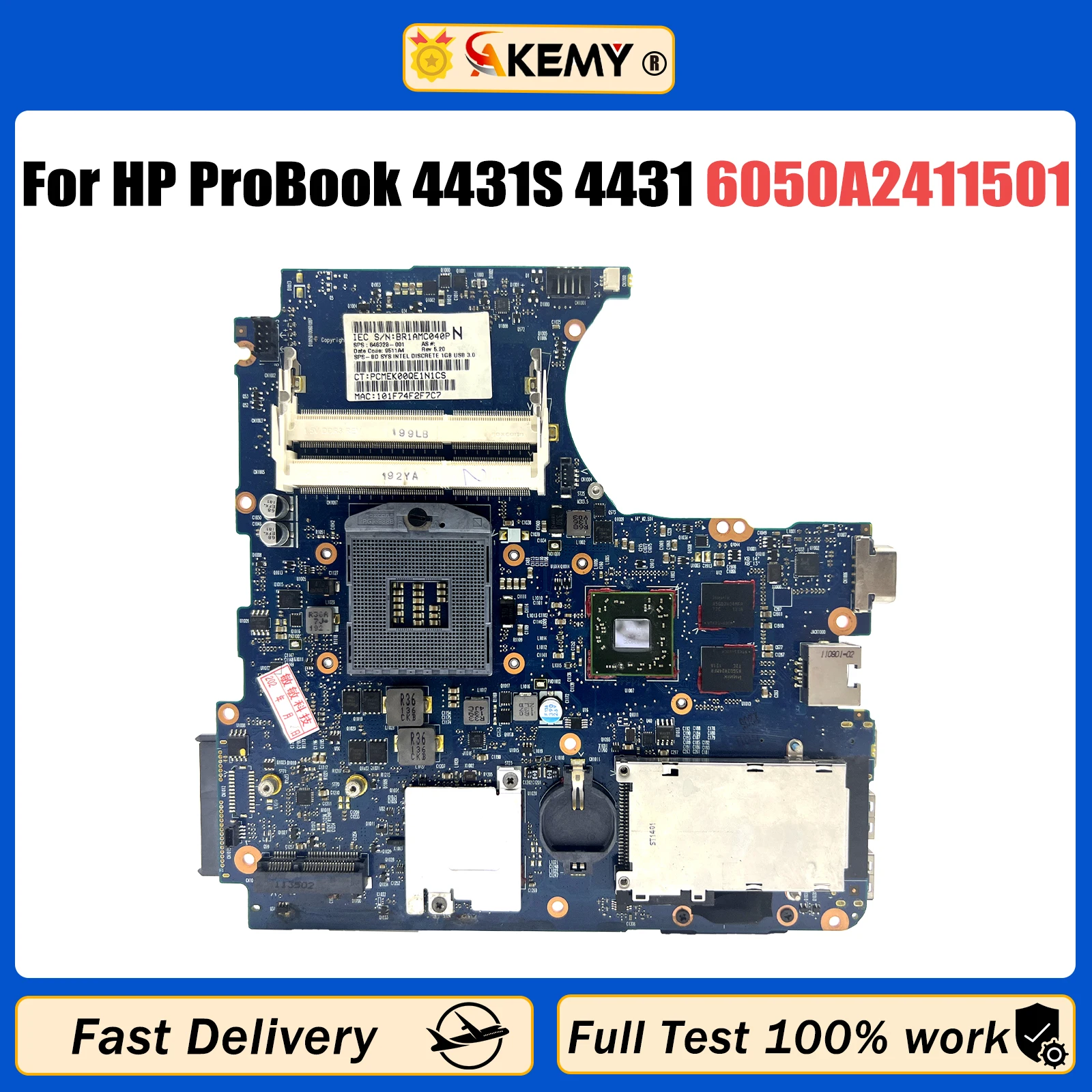 

AKEMY For HP ProBook 4431S 4431 4330S 4430S Laptop Motherboard 646328-001 658335-001 HM65 6050A2411501-MB-A02 NoteBook PC