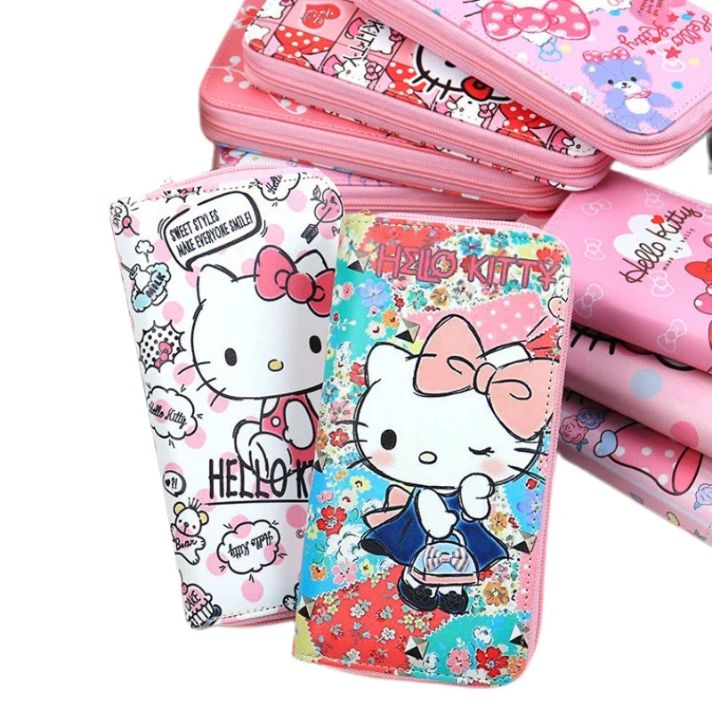 Women Girl Hello Kitty Wallets Japanese Korean Cartoon Cute Long Zipper Wallet Bag Student Lady Coin Purse Mobile Phone Bag Pink