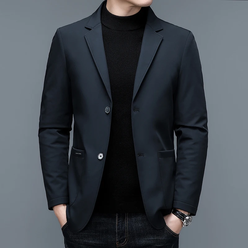 

2025 Высококачественный костюм, стильный и универсальный пуховик, мужской лацкан, тонкий и легкий, 90 белый утиный пух.