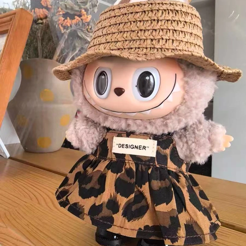 15-17 cm Labubu Vestiti per bambole Mini vestiti per bambole fai da te Accessori per abiti e gonna con stampa leopardata Regalo di compleanno Giocattolo per bambini