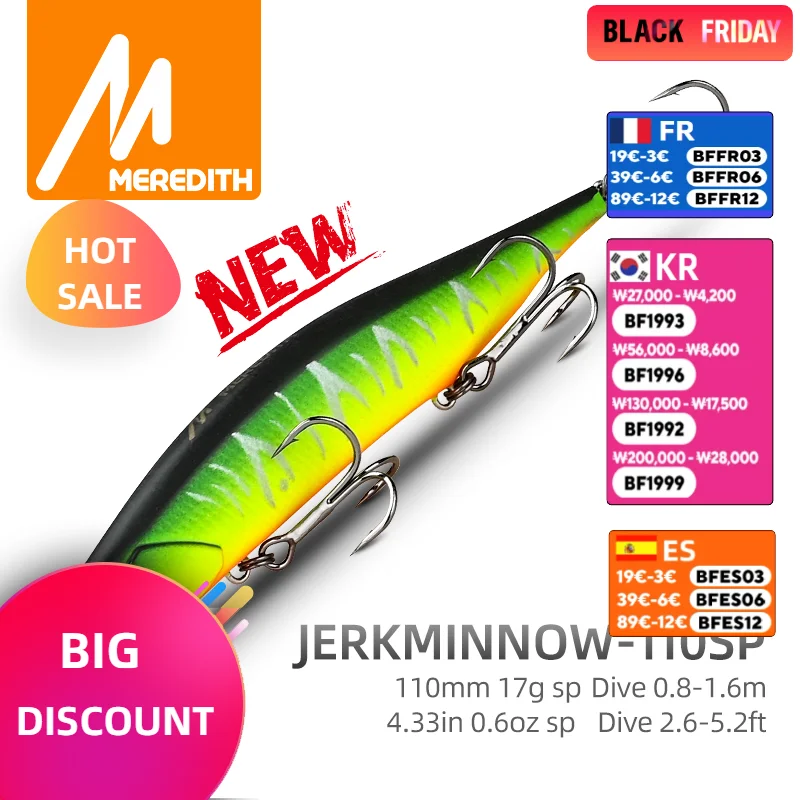 MEREDITH REALIS Jerkbait Wobbler 110mm 17g SP Fishing Lures Hard Bait Minnow Multiple Colour For professional Fishing Hook