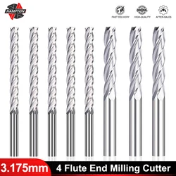 HAMPTON frez trzpieniowy 4 flet frez z węglika 3.175mm Shank spiralny płaski frez do obróbki drewna Router CNC do cięcia Bit