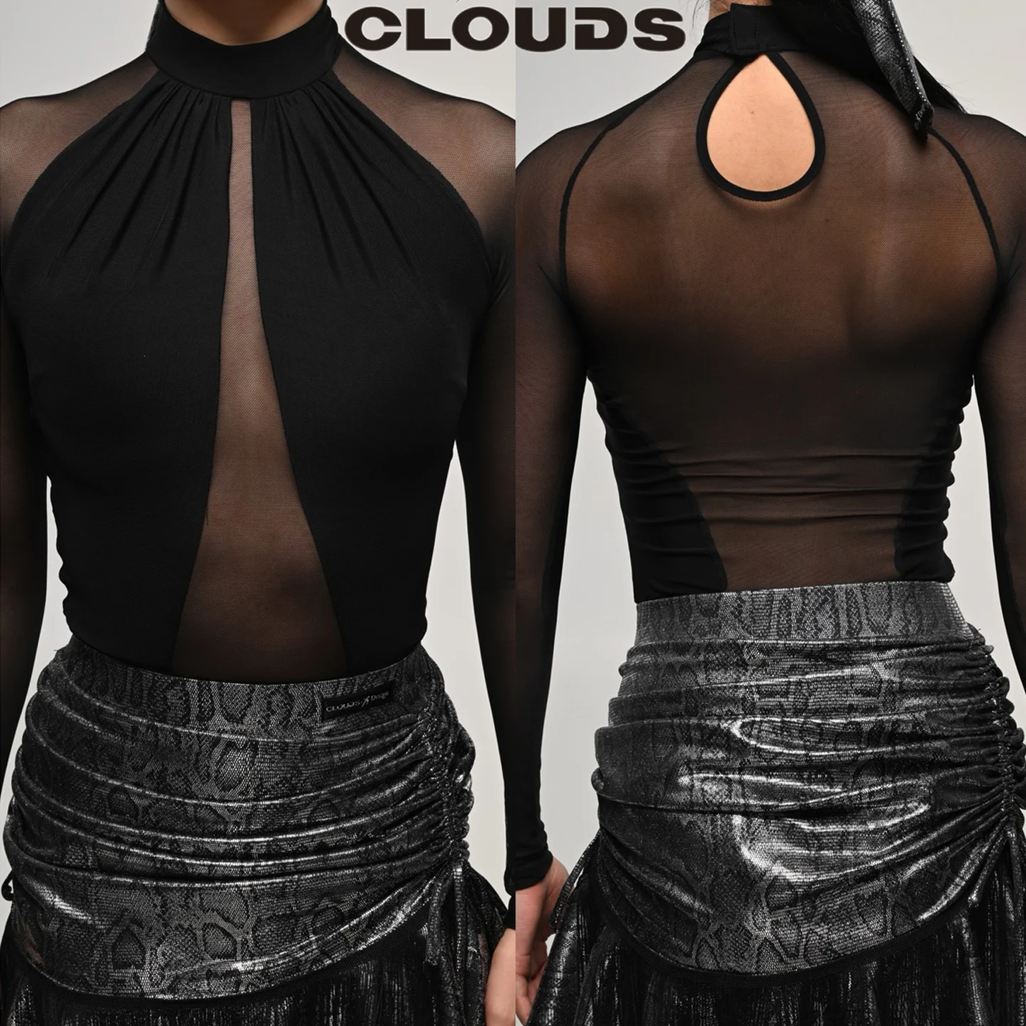 

Sexy Latin Dance Tops Adult Women Mesh Splicing Bodysuit Rumba Dance Clothes Practice Wear Performance Dance Costume DNV23373