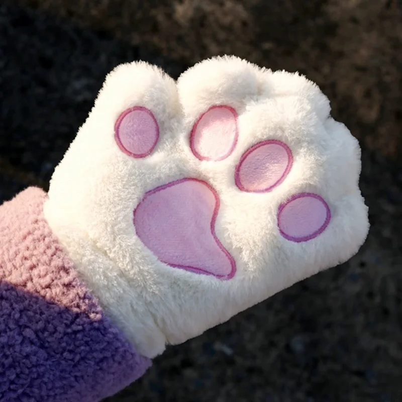 

Cute Cat Paw Fluffy Claw Fingerless Gloves Warm Soft Plush Fingerless Panda Glove Half Finger Women Winter Wear Christmas Gifts