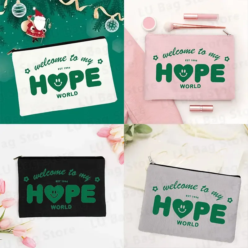 J-Hope Hope World Pouch Bags للنساء Kpop قماش حقيبة مستحضرات تجميل حقيبة أدوات الزينة منظم مستحضرات التجميل الأطفال السفر المنظم المحفظة