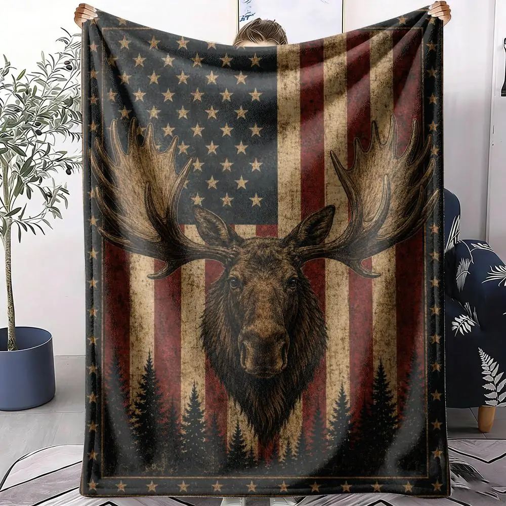 Patriotic Wildlife Throw Soft Flannel Throw Summer AC Blanket Lightweight Cool Nap Blanket for Sofa Bed Couch Travel
