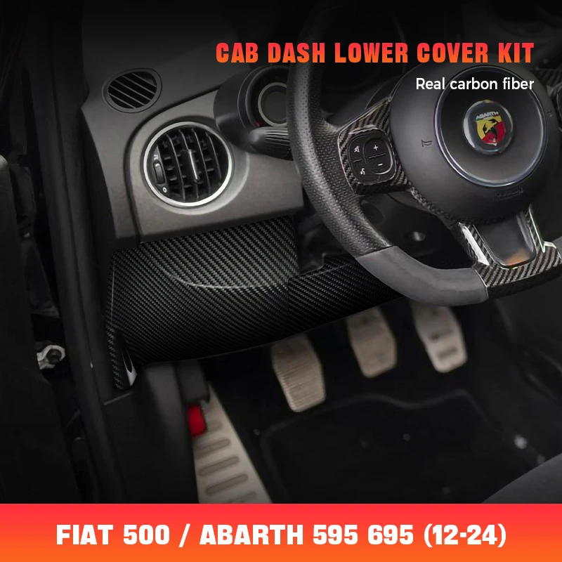 TIYPEOR Carbon Fiber Dashboard Lower Cover For Fiat 500 Abarth 595 695 LHD Interior Accessories Kit Decorative Protective 3Pcs