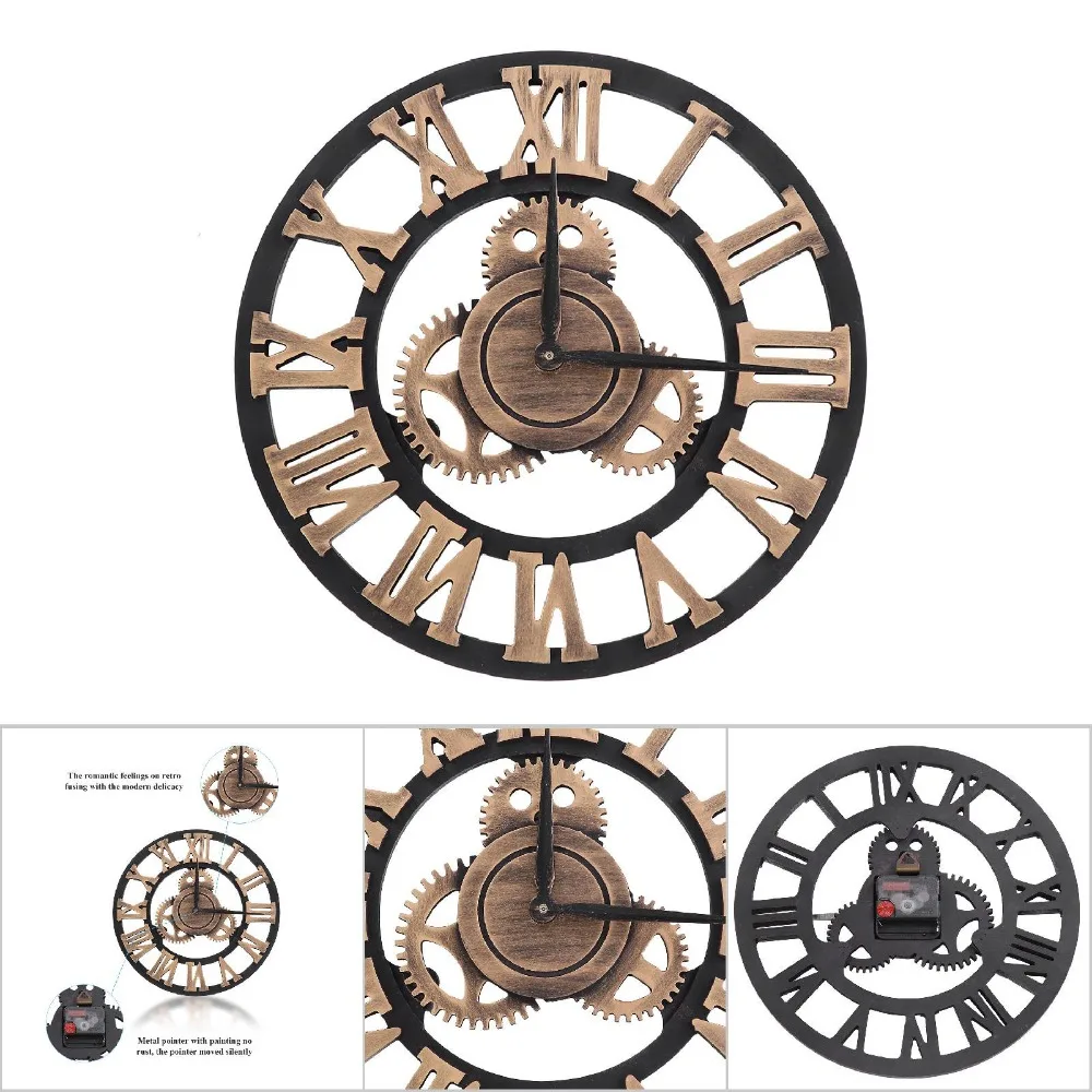 3D Design Gear Wall Clock 30cm Diameter Gold Rustic Wall Clock Silent Movement Gold Color Handmade Wall Clock Bedroom Use