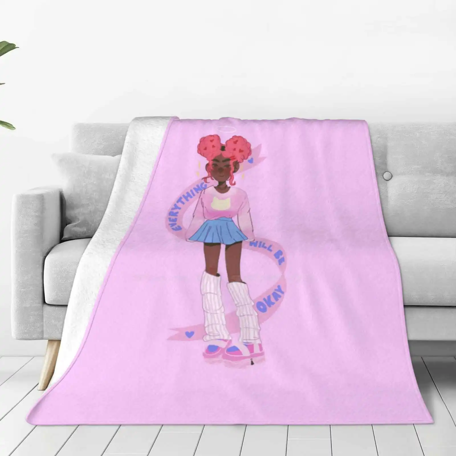 Everything Will Be Okay Super Warm Soft Blankets Throw On Sofa/Bed/Travel Mental Health Reminder Black Artist Cute Kawaii Alt