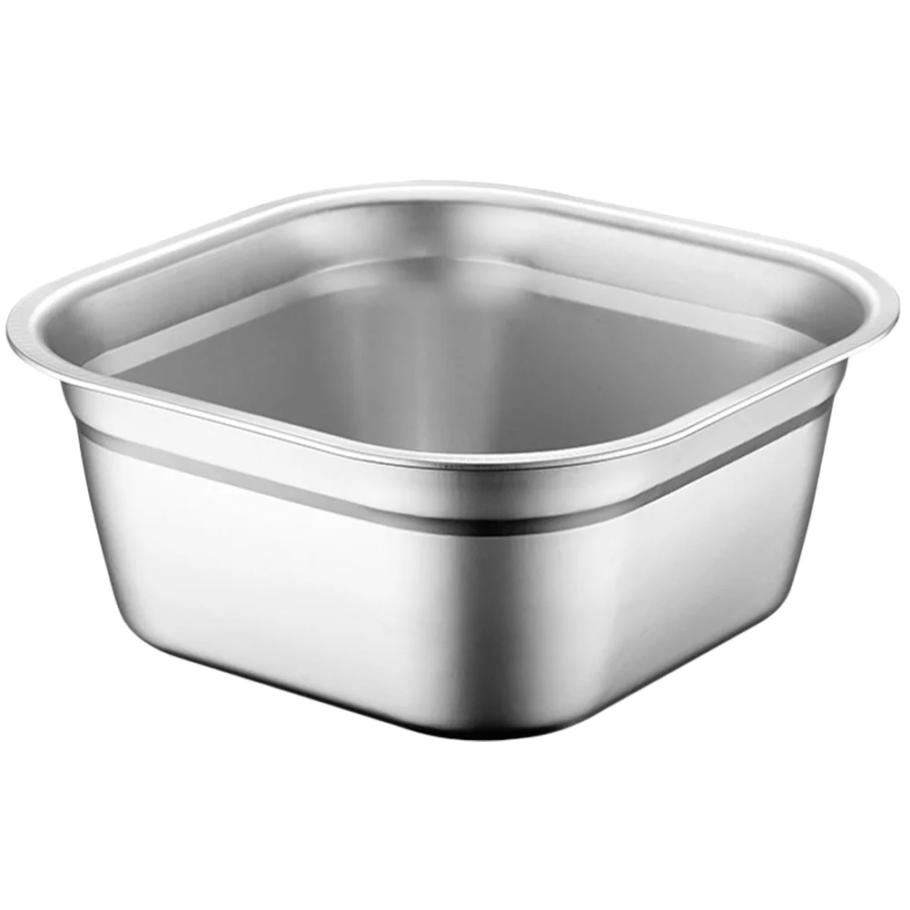 

Stainless Steel Vegetable Basin Canteen Square Metal Mixing Bowls Washing Buffet Food Holder