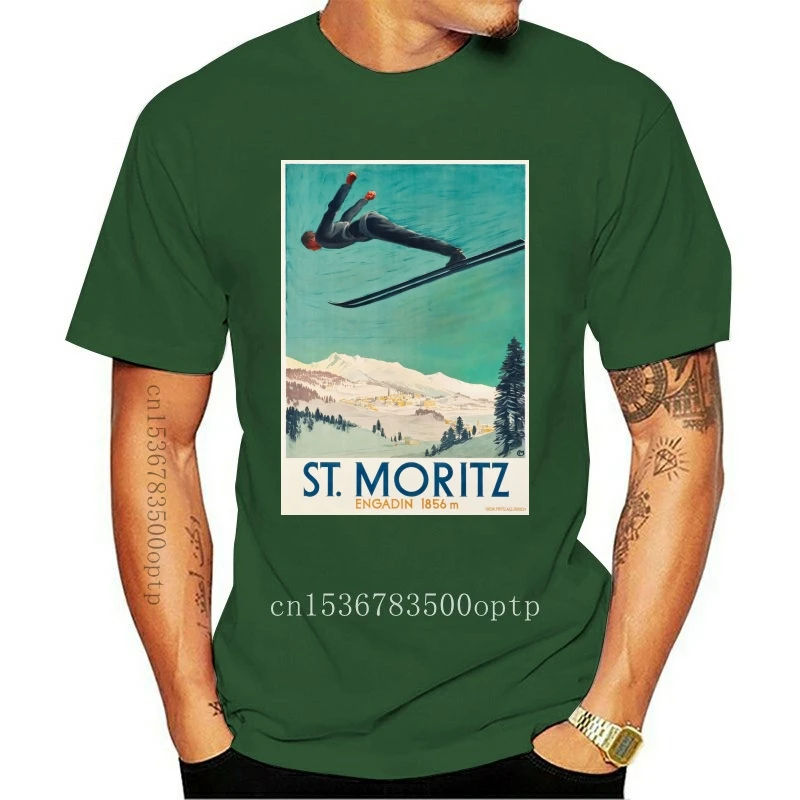 

New Men t-shirt Ski Jumping at St. Moritz Switzerland Vintage Travel Poster Design by naves tshirt Women t shirt