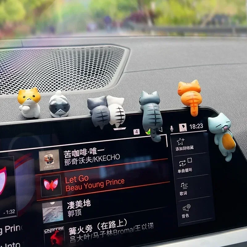6PCS Cute Mini Cat Car Rearview Mirror Ornaments, Dashboard Car Interior Cute Cat Kawaii Home Office Decors Gifts for Women Men