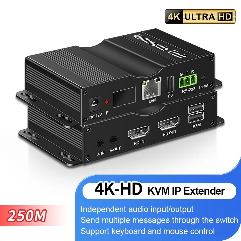 HDMI KVM Extender over IP Rj45 cat6 cable 250M HDMI USB KVM Ethernet Extender via Network Switch for PS4 Camera PC to TV Monitor