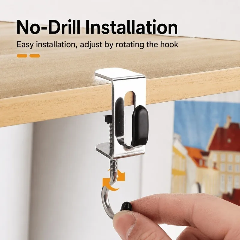 20 Adjustable Metal Desktop Hooks, No-Drill Detachable Double Hooks, Suitable for Office Partitions, Backpacks, Headphones, Water Bottles, Umbrellas, and Clothing Storage, Compatible with Different Thicknesses of Desktops