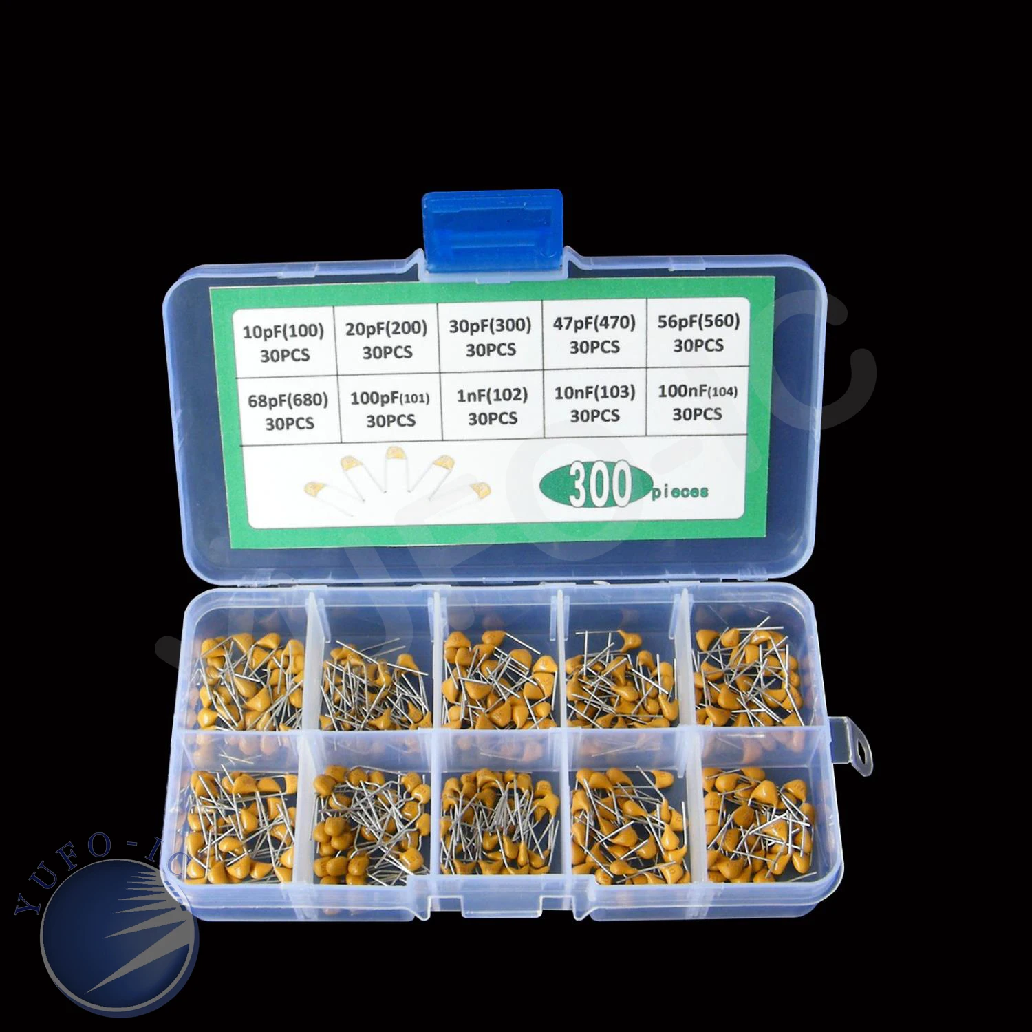 10Values*30pcs=300pcs 102/1nf 103/10NF 104/100NF 10PF 20pf 30pf 470/47pf 560/56pf 680/68pf 101/100pf Monolithic Capacitor Kit 