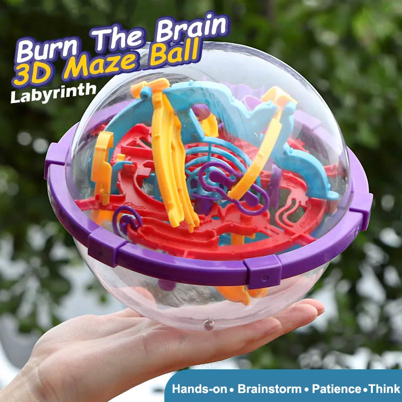3D Magic Intellect Ball Puzzle Ball 100 Step Labyrinth Sphere Globe Toys Challenging Barriers Game Balance Training Brain Teste