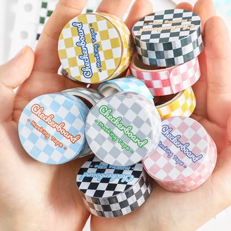 6 styles Checkerboard Masking Tape Multi Color Check Paper Washi Tape School Decoration Stickers for Diary Album Stickers