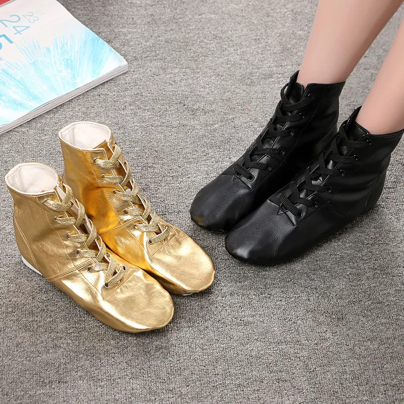 High top dance shoes, women's soft soled jazz shoes, PU leather jazz boots, modern dance, ethnic dance, internal and external pr