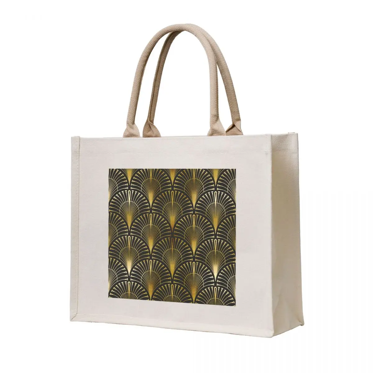 

Vintage Art Deco Golden And Black Fan Pattern Tote Bag Eco bag Canvas shoulder bag luxury women Custom