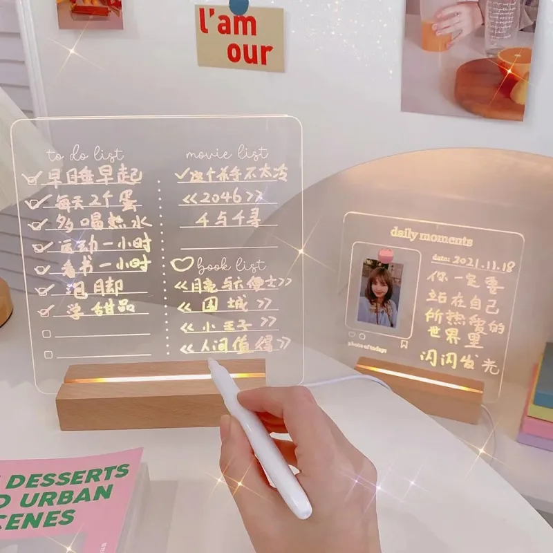 Acrylic Message Board Night Light Desktop Luminous Whiteboard Note Board Ins Memo Reminder Atmosphere Board