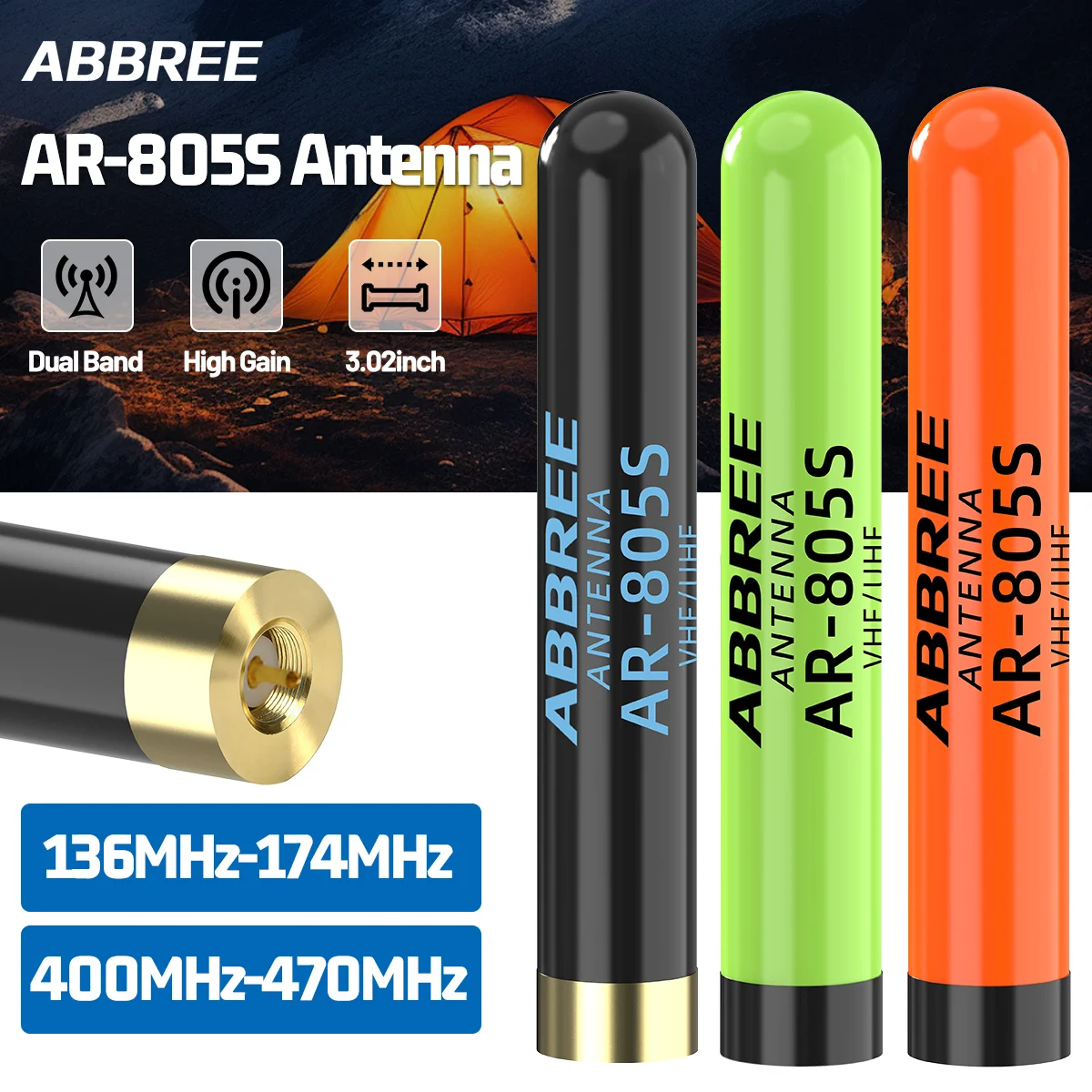 ABBREE AR-805 Plus SMA-Male Dual Band 144/430MHz High Gain Antenna For Retevis RT1 RT3S RT3 RT8 RT81 TYT MD-380/UV8000D Radio