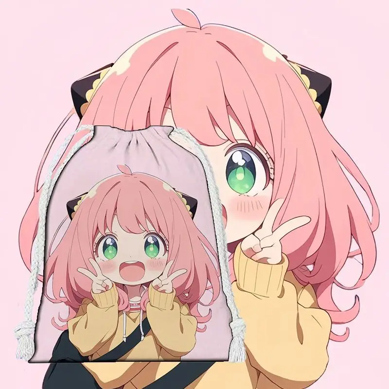 

Сумка-мешок на шнурке SPY FAMILY Anya Forger, милая аниме-сумка, кавайный 2D-органайзер для путешествий, кошелек для монет, сумка для хранения одежды и туалетных принадлежностей, подарок