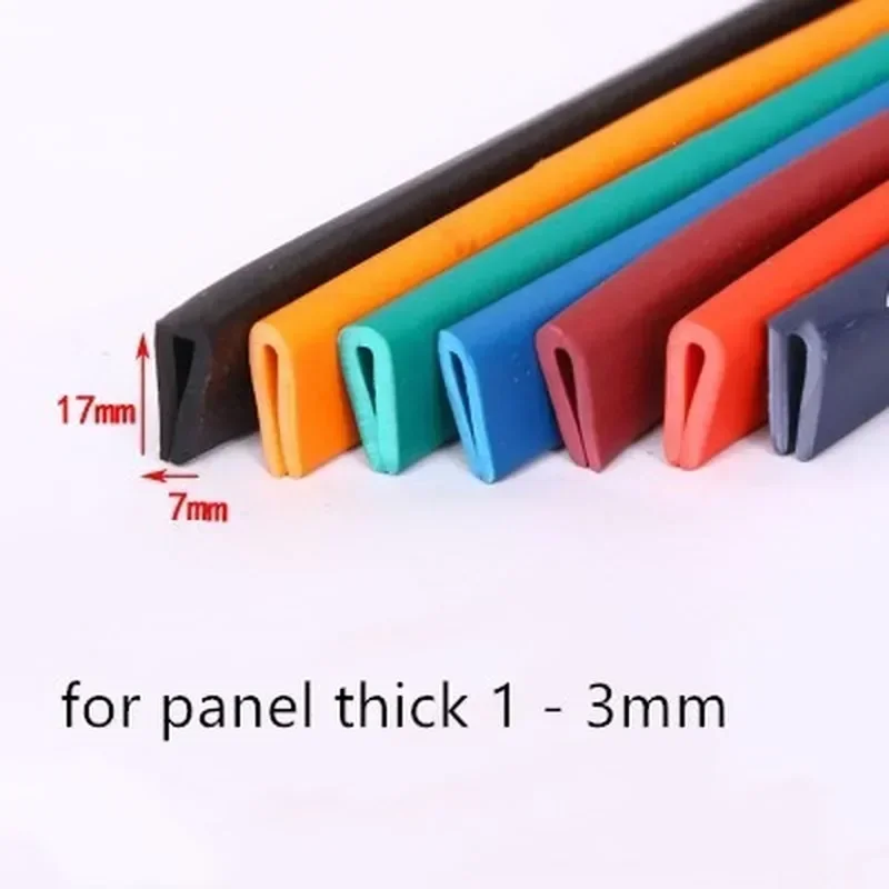 Rubber Seals U Strip 17x7mm for 1 - 3mm Thick Glass Metal Wood Panel Board Edge Encloser Shield Orange Black Red Gray Blue Green