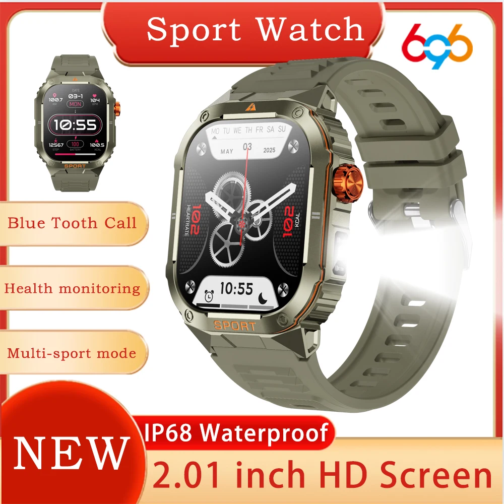Sports Outdoor Fitness Smartwatches Waterproof Heart Rate Strong Light Flashlight Weather Smart Watch 300mah Battery Custom Dial
