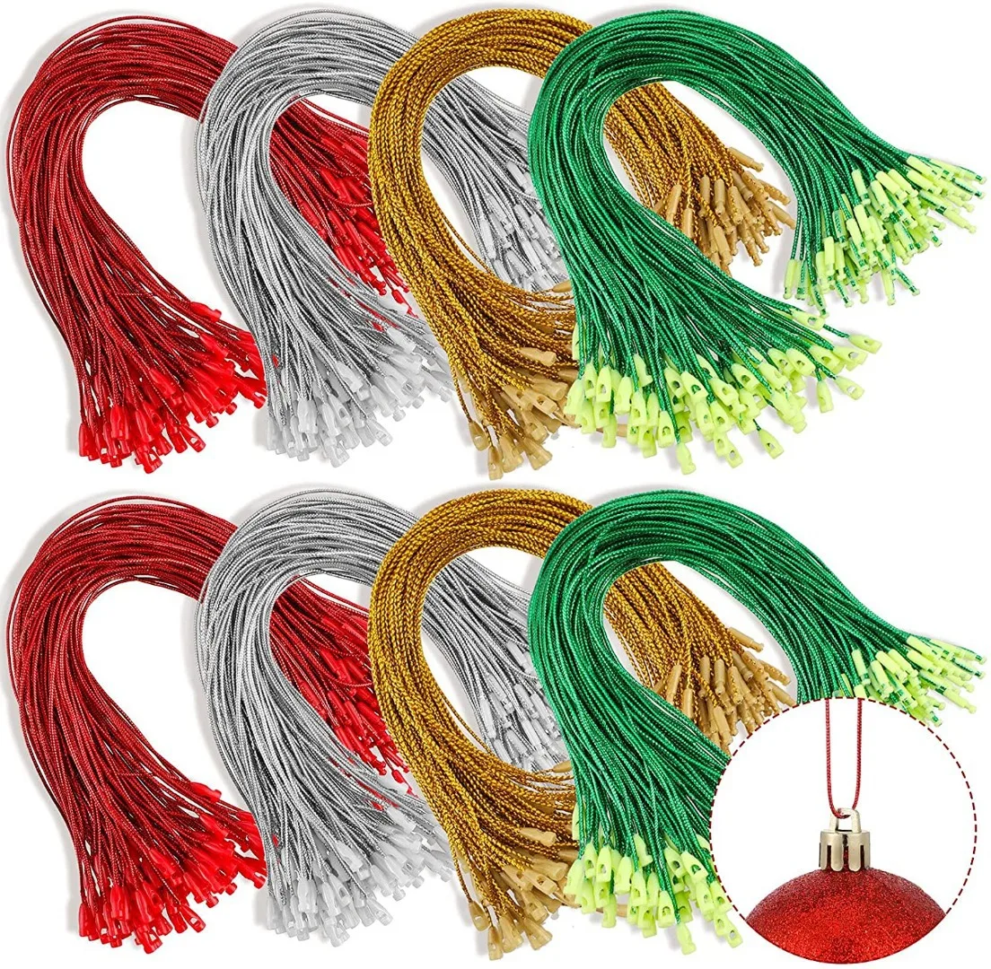 100Pcs Christmas Ornaments Hanger String Ornament Hook Ropes Precut String with Snaps Locking for Xmas Ornament Hanging Decor