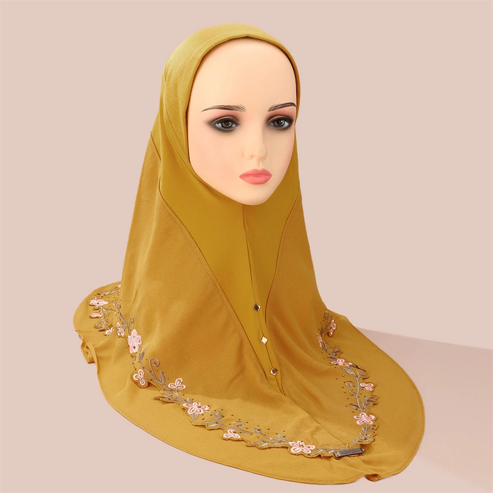 

Arabic Embroidery Hijab Women Muslim One Piece Amira Islamic Pray Hijab Instant Scarf Pull On Ready Made To Wear Headscarf Wrap