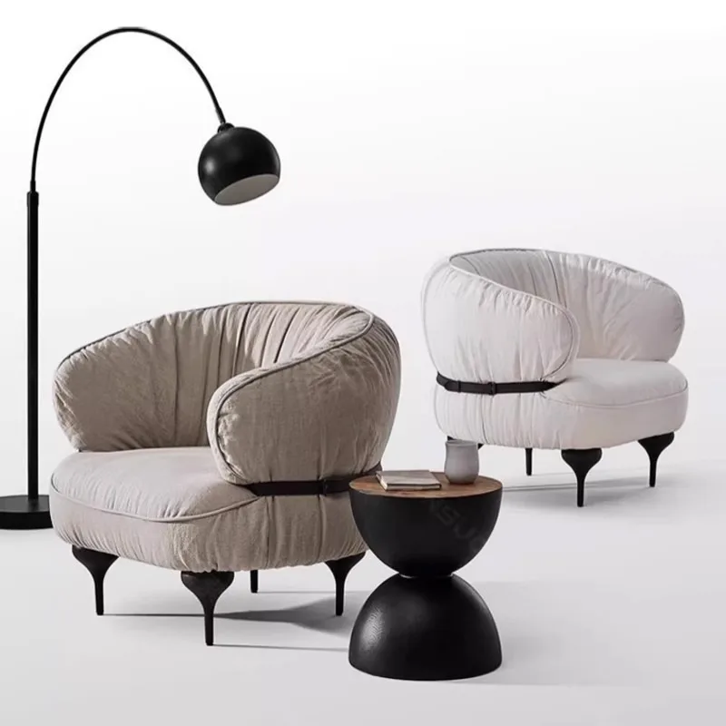 

Minimalist single chair small apartment simple modern cotton and linen fabric recliner living room negotiation chair